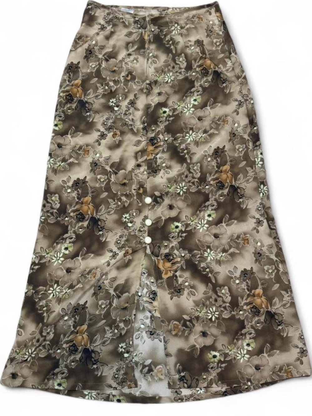 vintage Anzy Mac K.  satin floral brown and taupe midi skirt 🤎✨